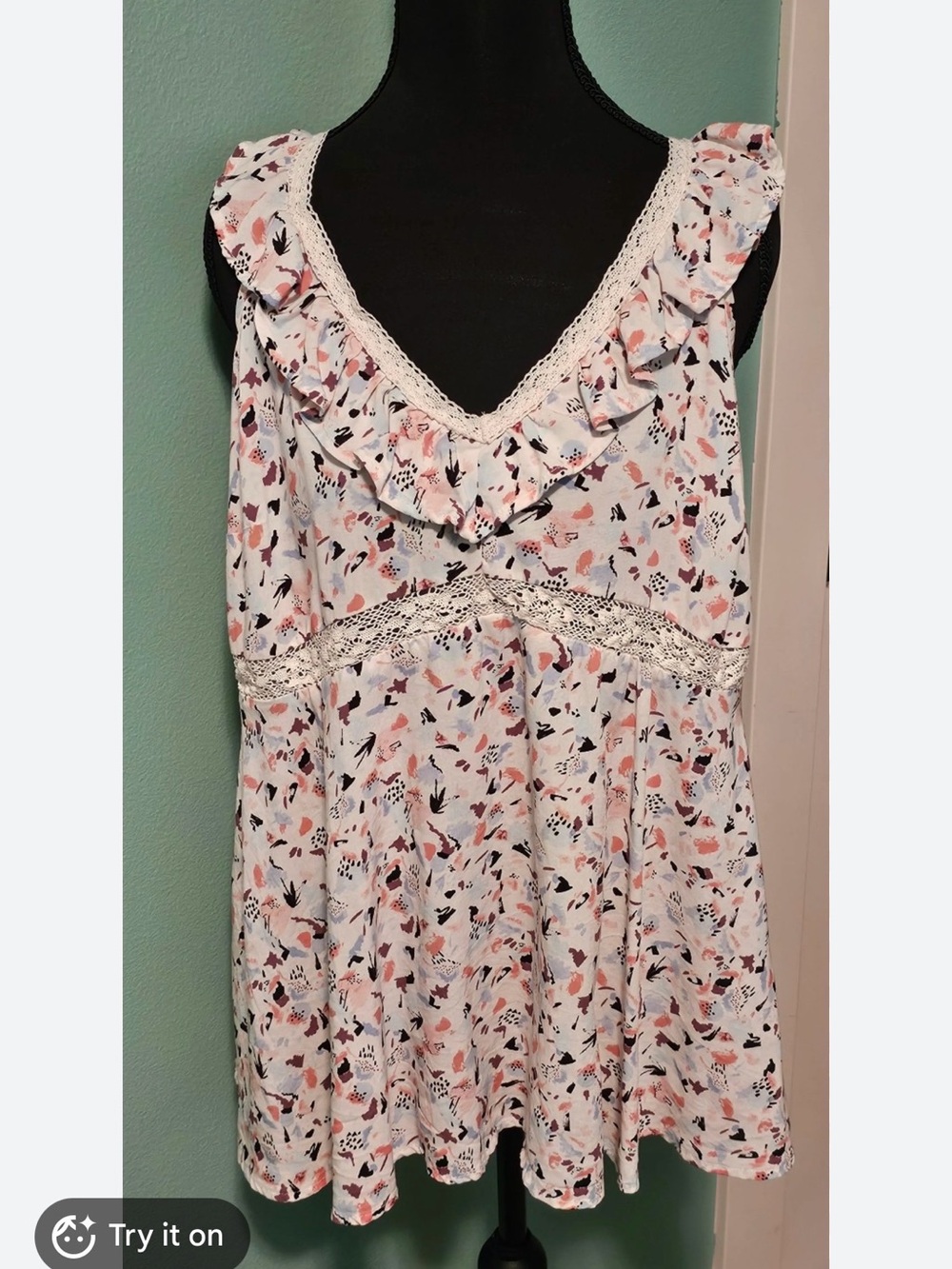torrid Floral Print Sleeveless Top - White with Pink & Blue Accents